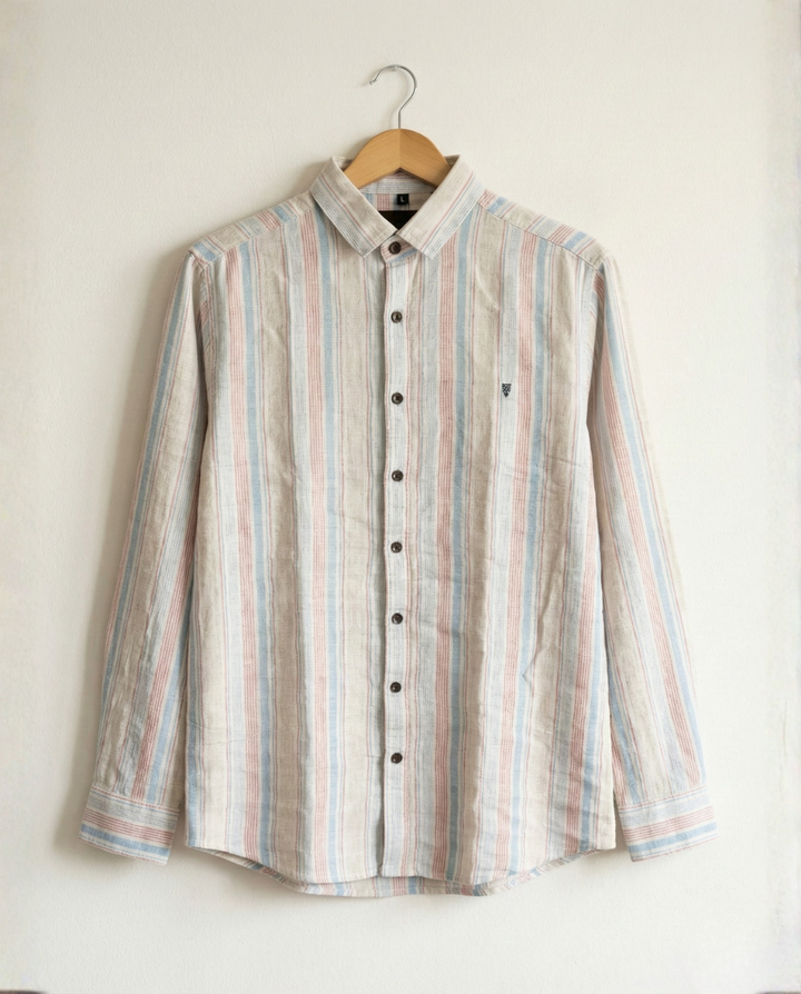 Men’s Pastel Natural Cotton Vertical Stripe Shirt with Soft Color Accents | Premium Everyday Style