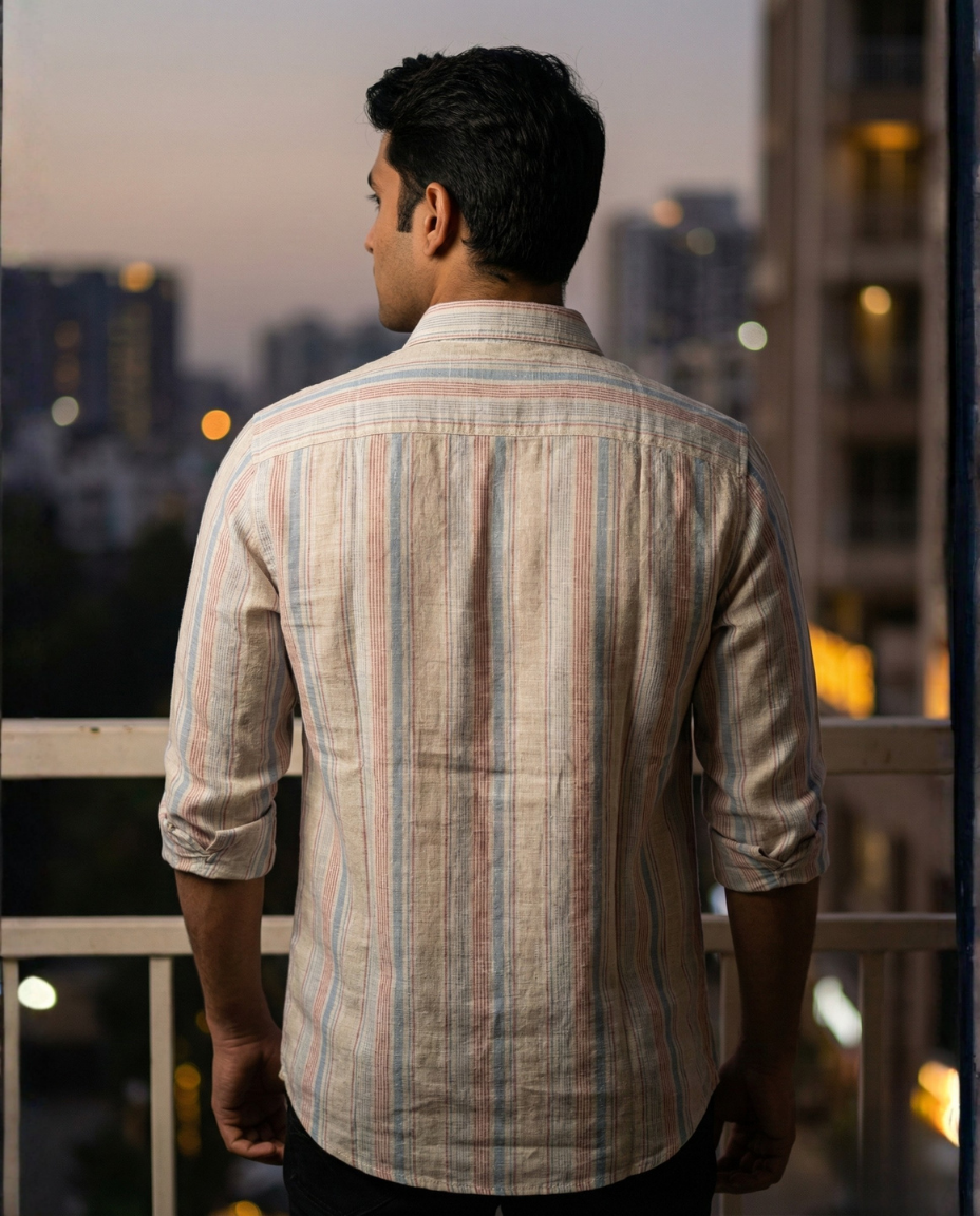 Men’s Pastel Natural Cotton Vertical Stripe Shirt with Soft Color Accents | Premium Everyday Style