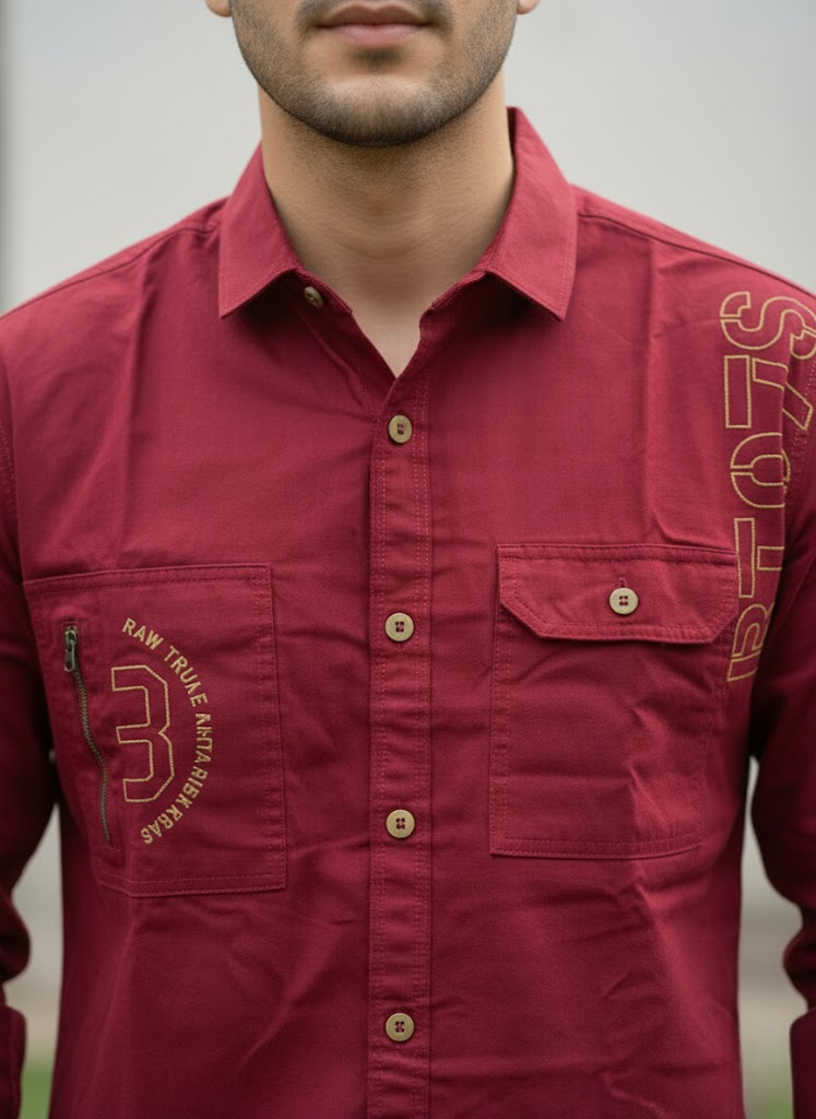 Men’s Double Pocket Maroon Cotton Stylish Casual Shirt
