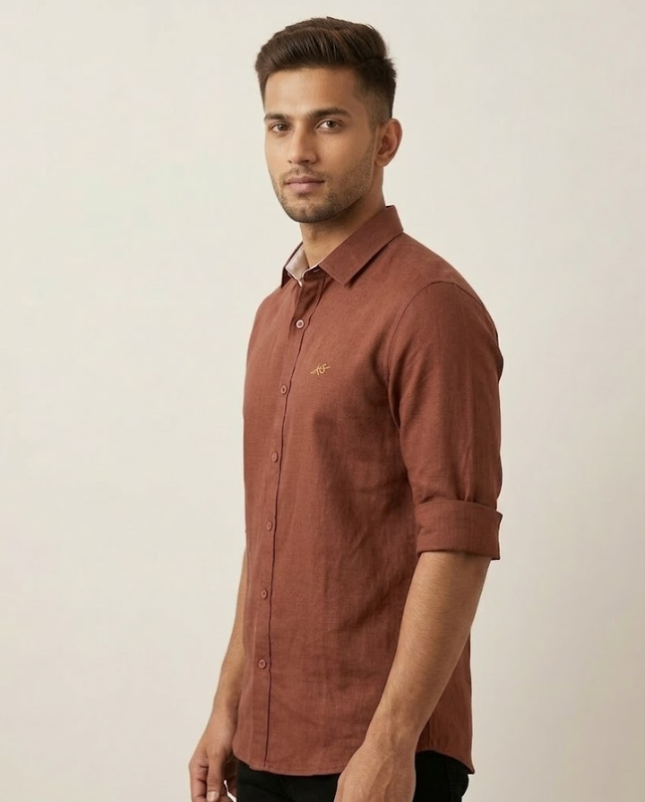 Men’s Rust Brown Cotton Shirt