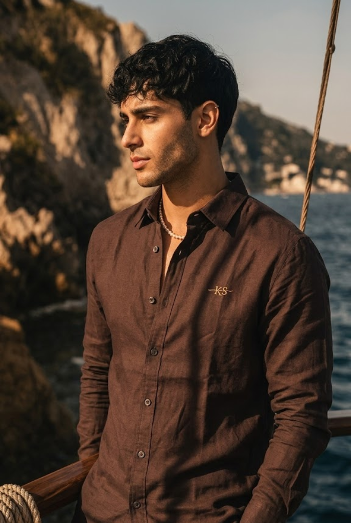 Men’s Dark Brown Cotton Smart Casual Shirt