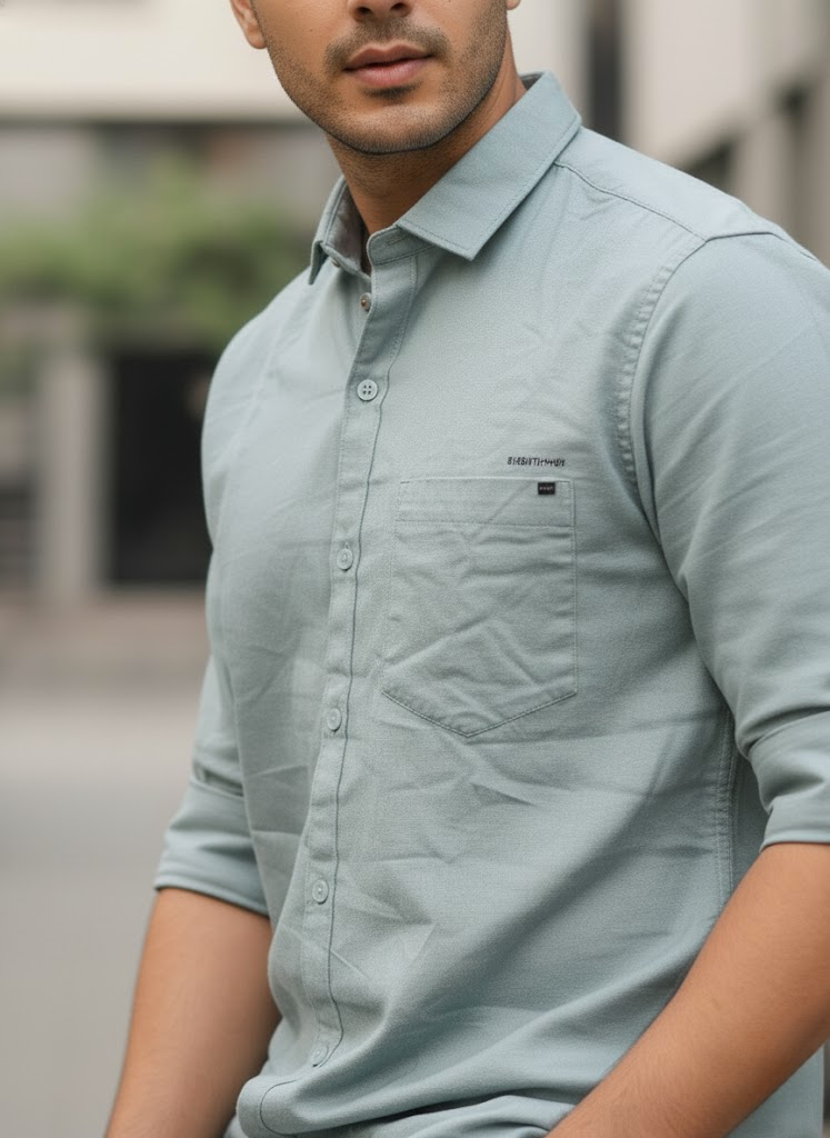 Men’s Light Sage Green Cotton Slim Fit Casual Shirt