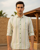 Men's Pastel Green Cotton Vertical Stripe Shirt