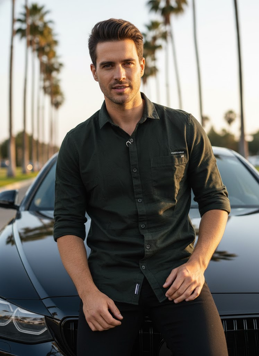 Men’s Bottle Green Cotton Slim Fit Casual Shirt