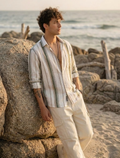 Men's Beach Stripe Cotton Linen Shirt - Relaxed Summer Fit