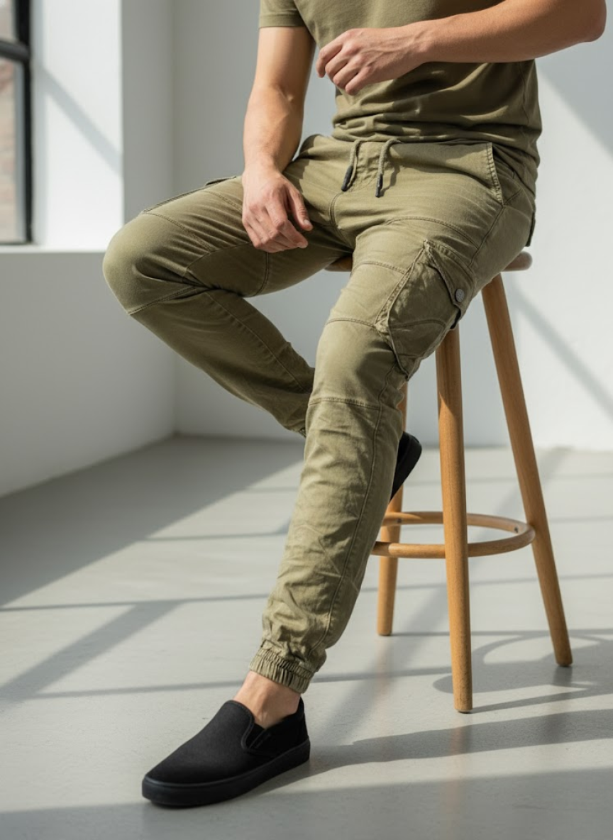 Men’s Olive Green Cotton Cargo Pants