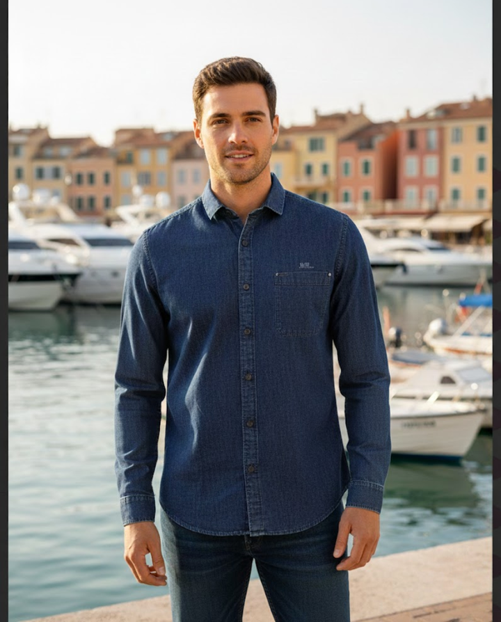 Men’s Deep Indigo Denim Shirt with Clean Tailoring | Premium Casual Essential