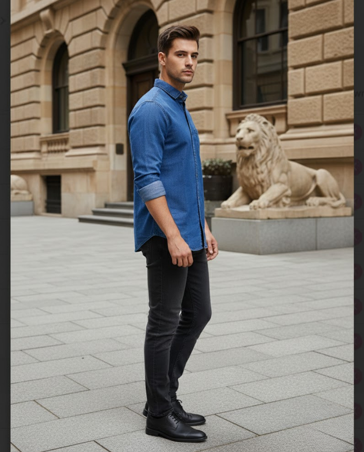 Men’s Classic Blue Denim Shirt – Premium Finish, Modern Slim Silhouette