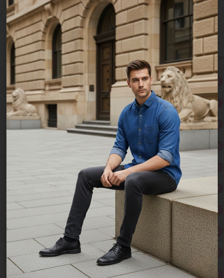 Men’s Classic Blue Denim Shirt – Premium Finish, Modern Slim Silhouette