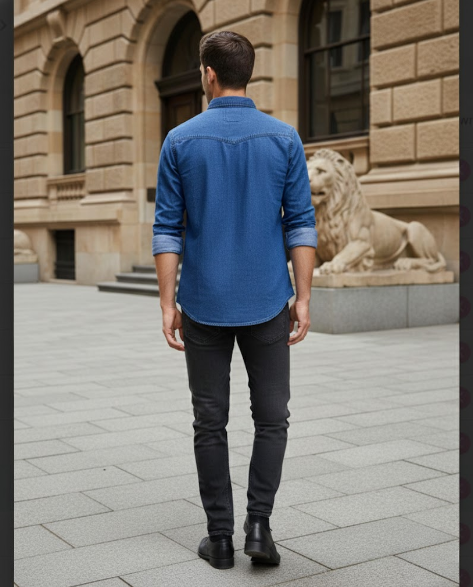 Men’s Classic Blue Denim Shirt – Premium Finish, Modern Slim Silhouette