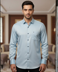 Men’s Ice Blue Satin Shirt – Premium Wear with Refined Shine