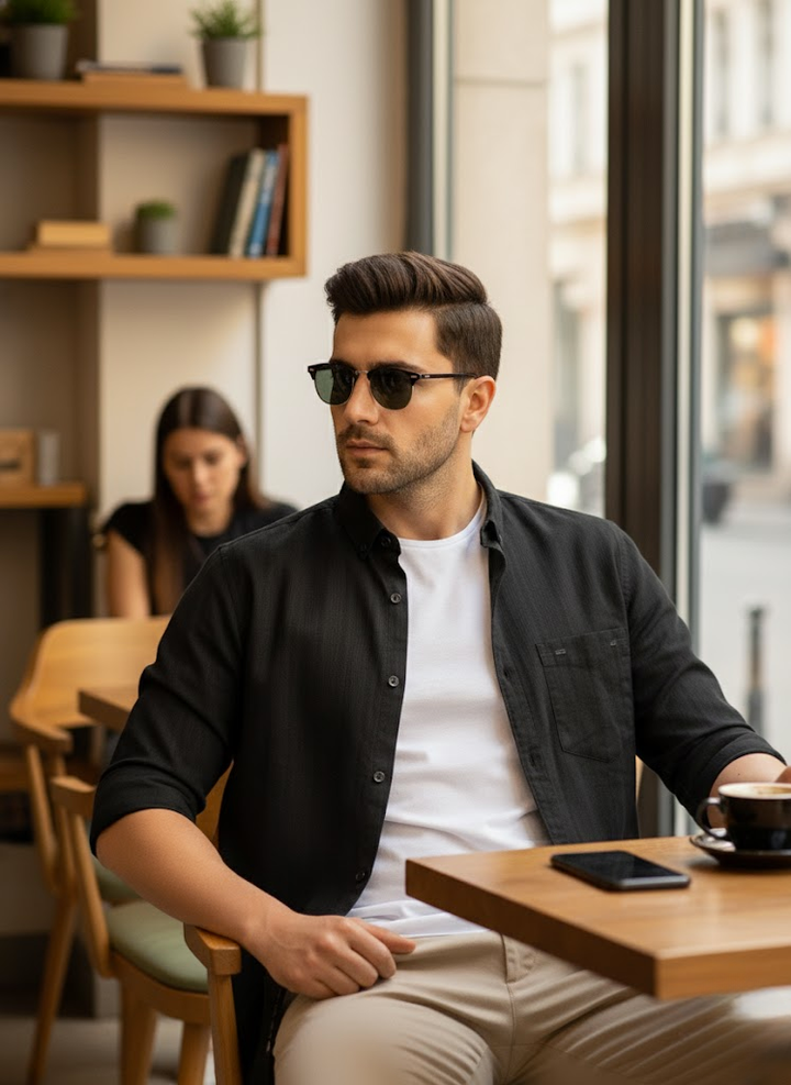 Men’s Black Cotton striped Slim Fit  shirt