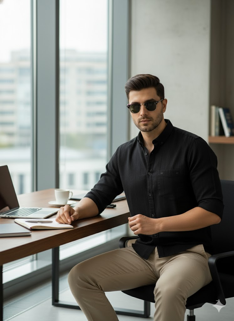 Men’s Black Cotton striped Slim Fit  shirt