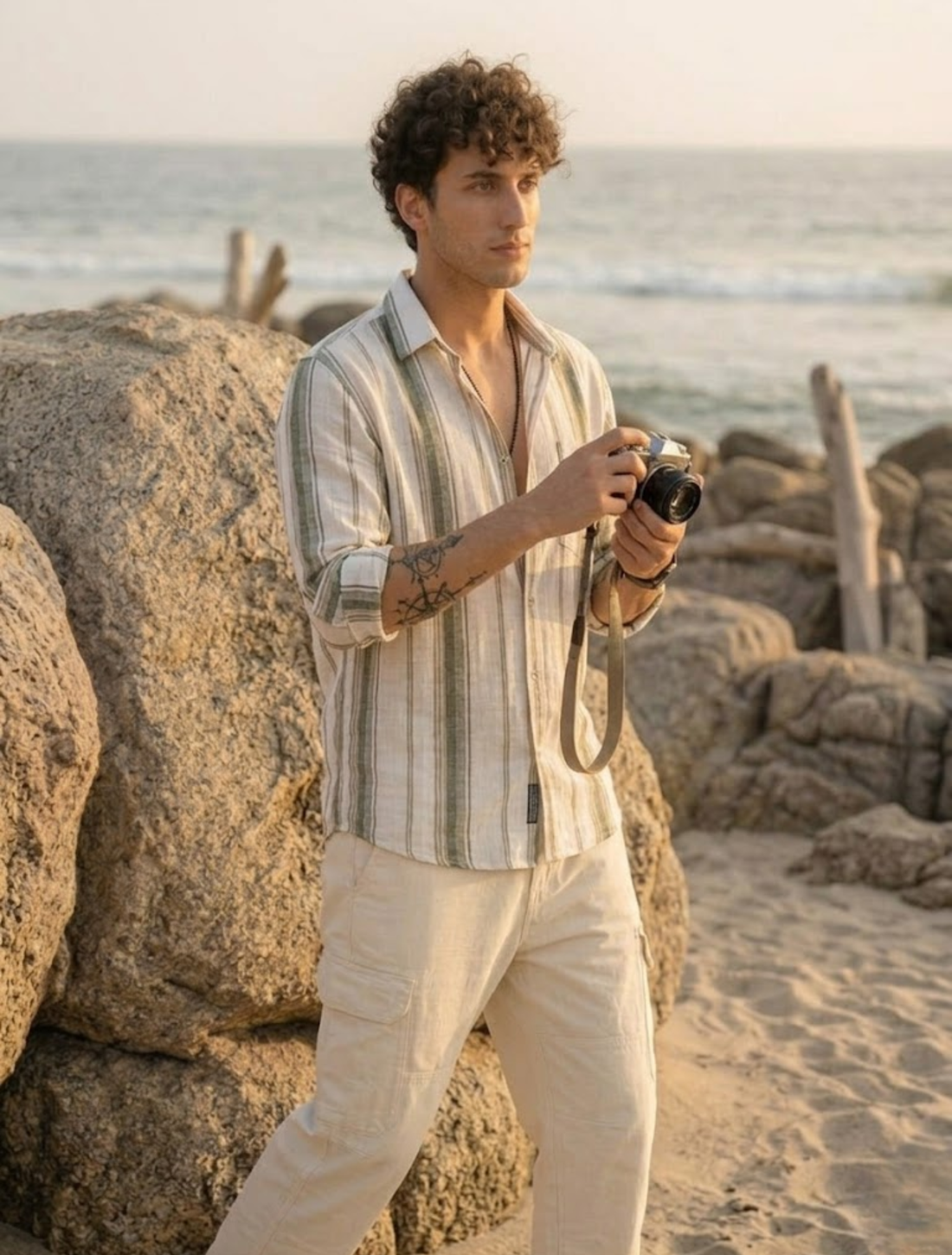 Men’s Beach Stripe Casual Cotton Linen Summer Fit Shirt