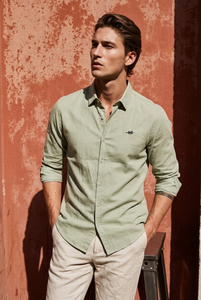 Men’s Light Olive Cotton Smart Casual Shirt