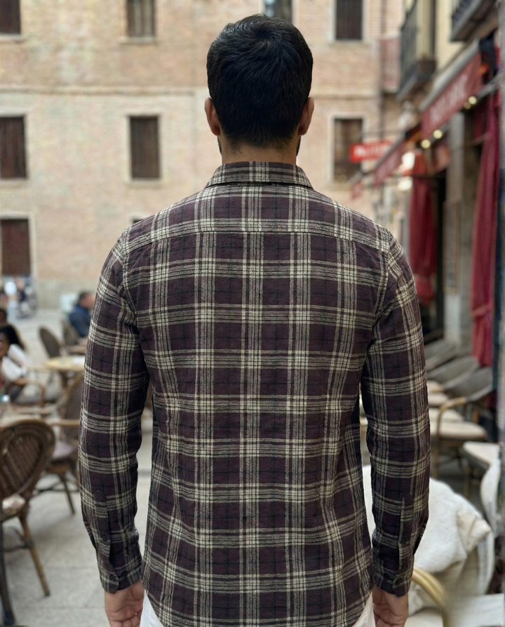 Men’s Maroon Checked Casual Shirt with Full Sleeves & Button-Down Styling – Refined Everyday Wear
