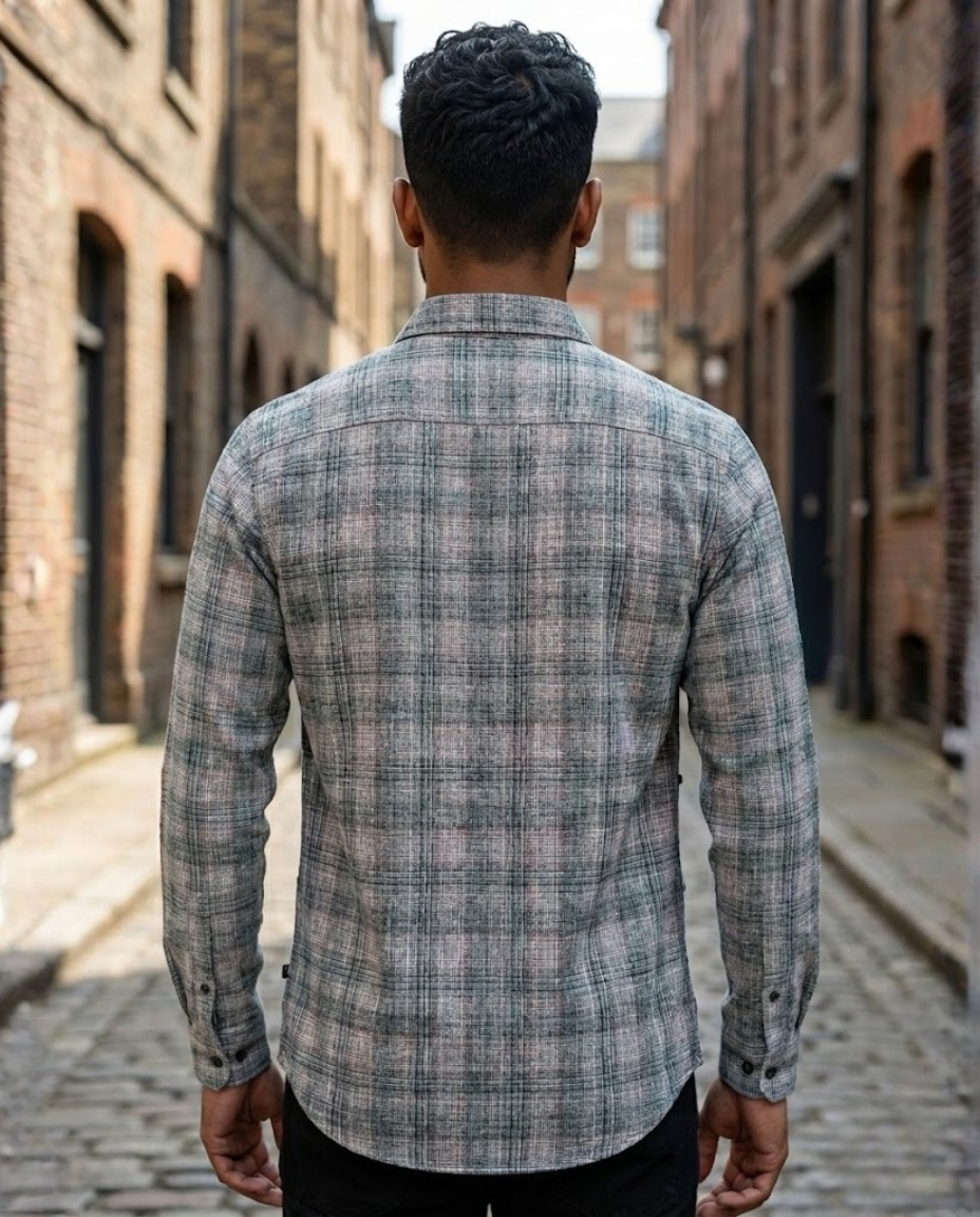 Men’s Grey Checked Casual Shirt with Full Sleeves & Button-Down Styling – Premium Smart Casual Wear