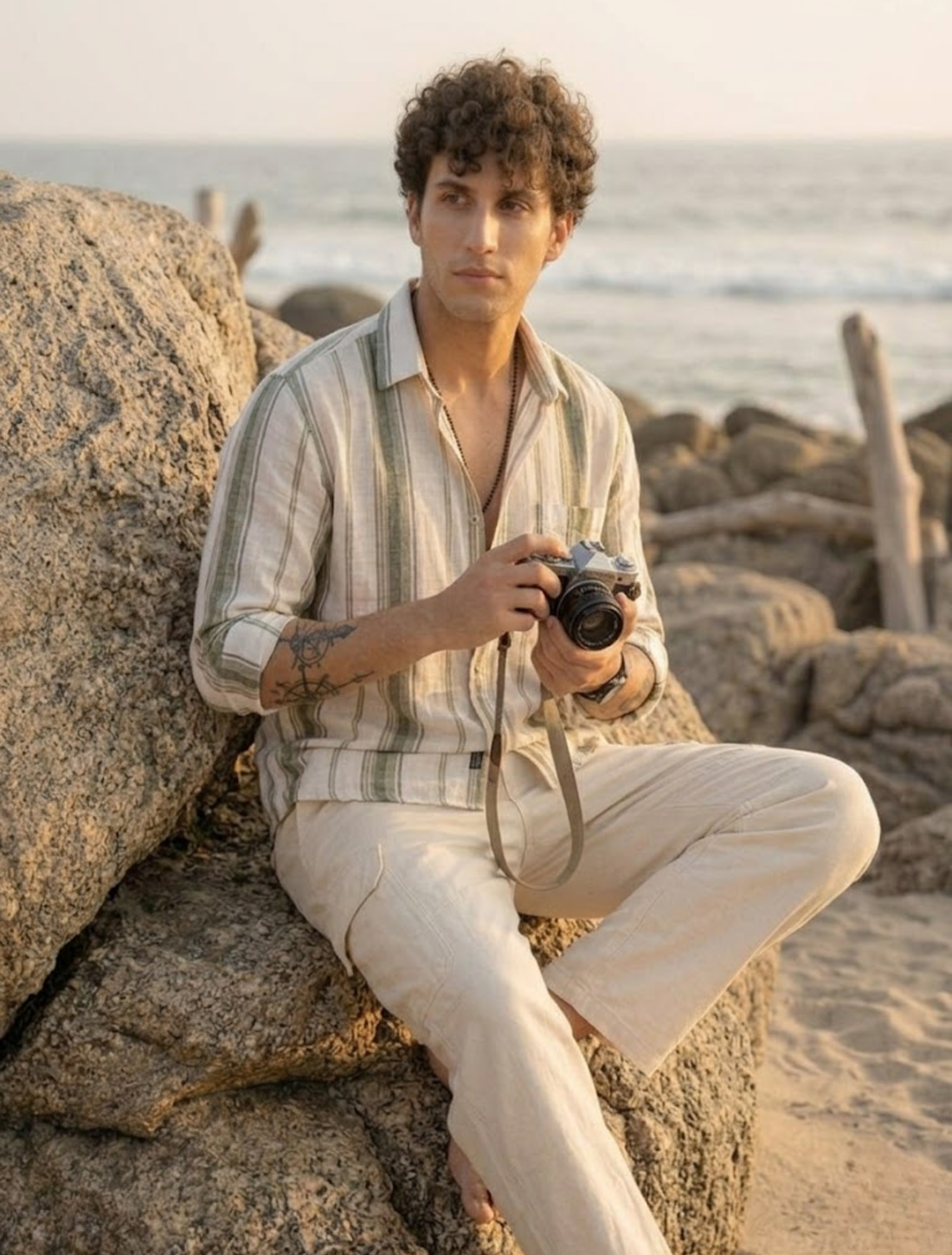 Men’s Beach Stripe Casual Cotton Linen Summer Fit Shirt