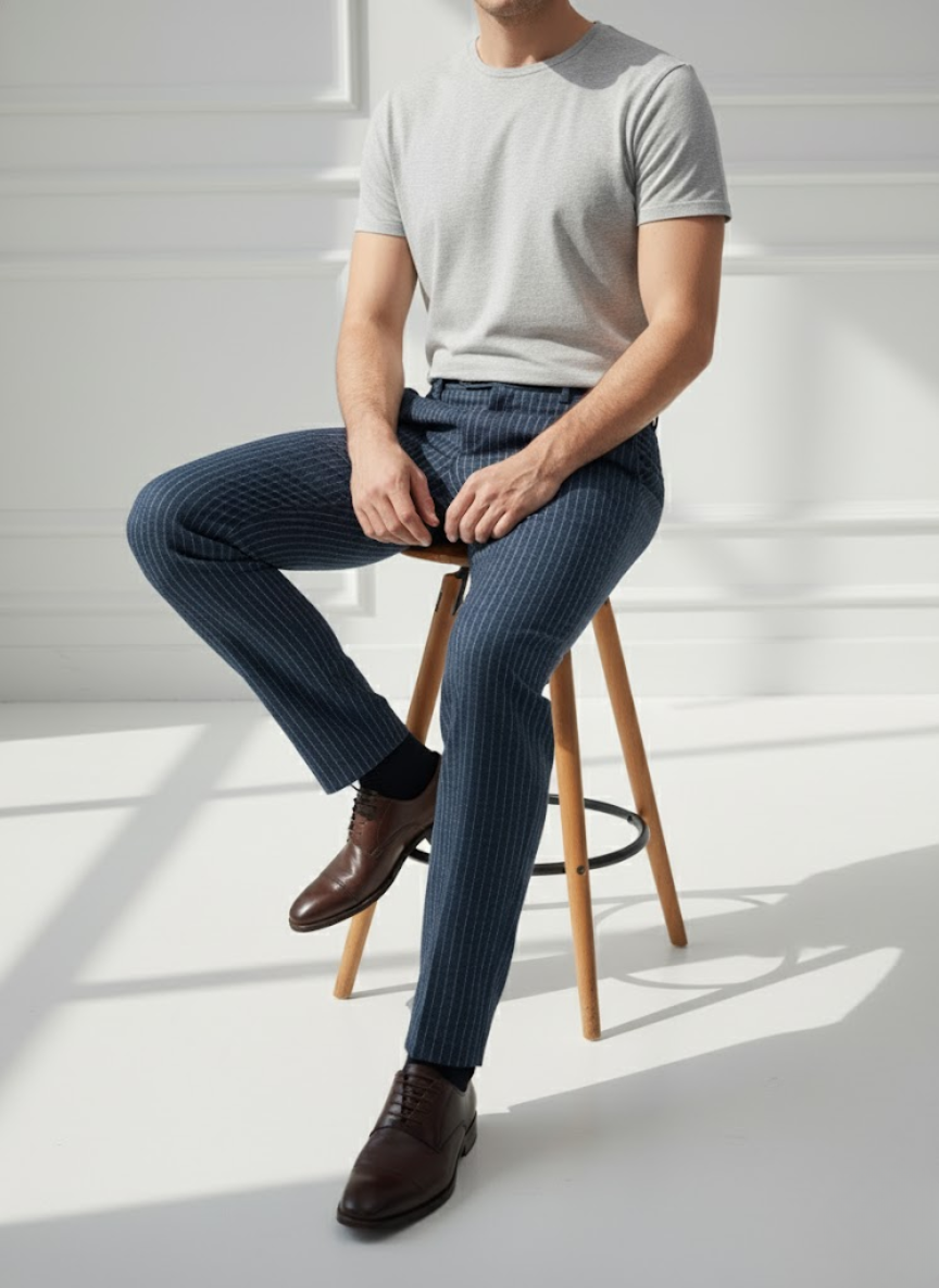 Men’s Navy Blue Striped linen Trouser