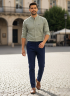 Men’s Sage Green Cotton Slub Slim Fit Mandarin Collar Shirt