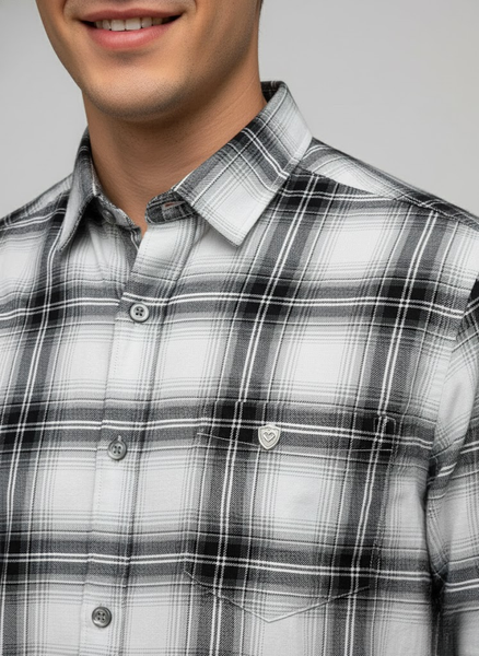 Men’s White & Black Checked Cotton Slim Fit Casual Shirt