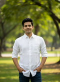 Men's White Cotton Linen Slim Fit Shirt - Office & Casual Wear