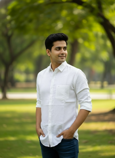 Men’s White Cotton Linen Slim Fit Casual Shirt