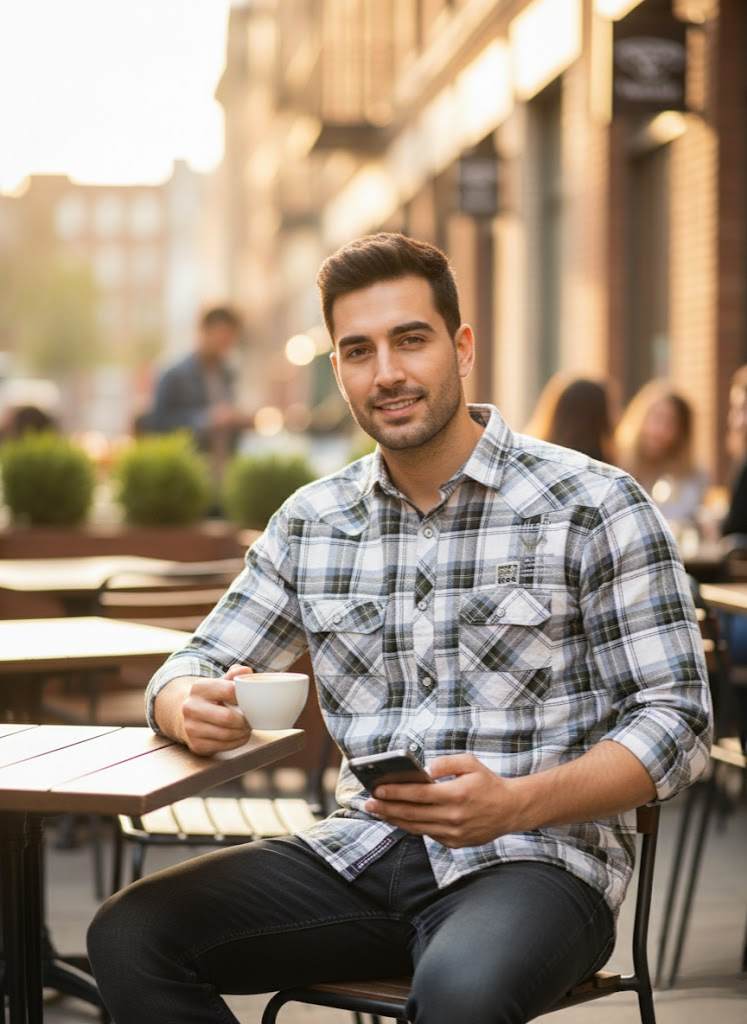 Men’s White & Green Checked Cotton Slim Fit Casual Shirt