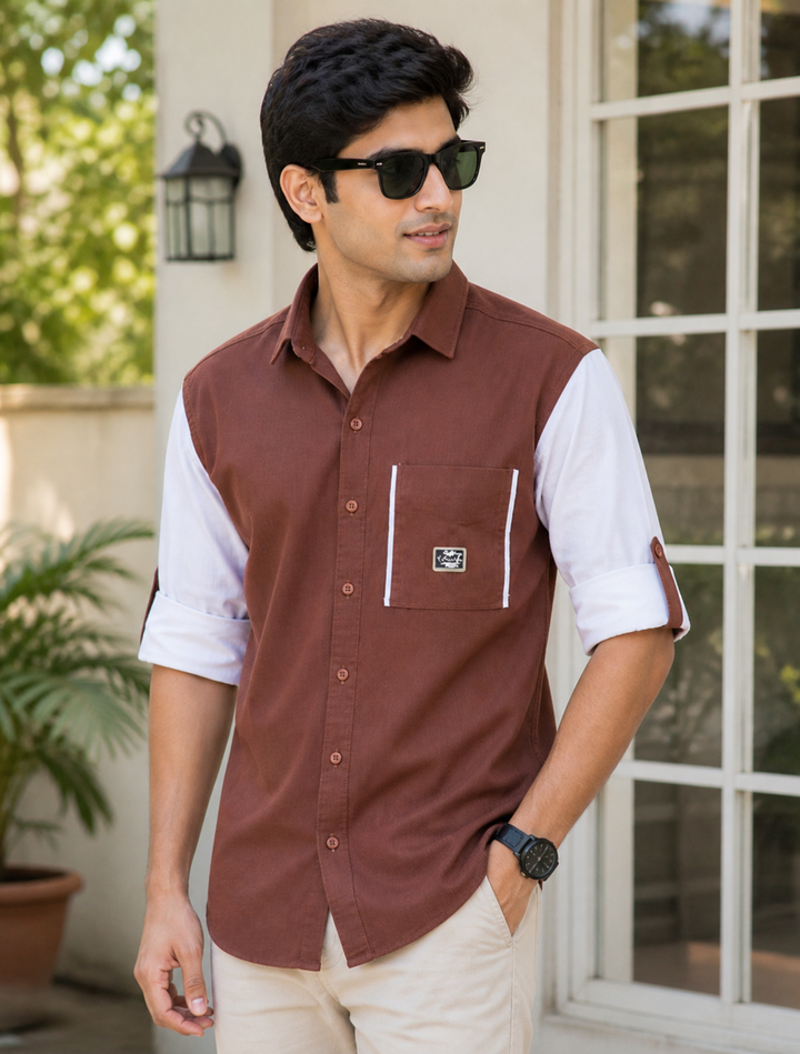 Men’s Dual Tone Casual Brown & White Contrast Style Shirt