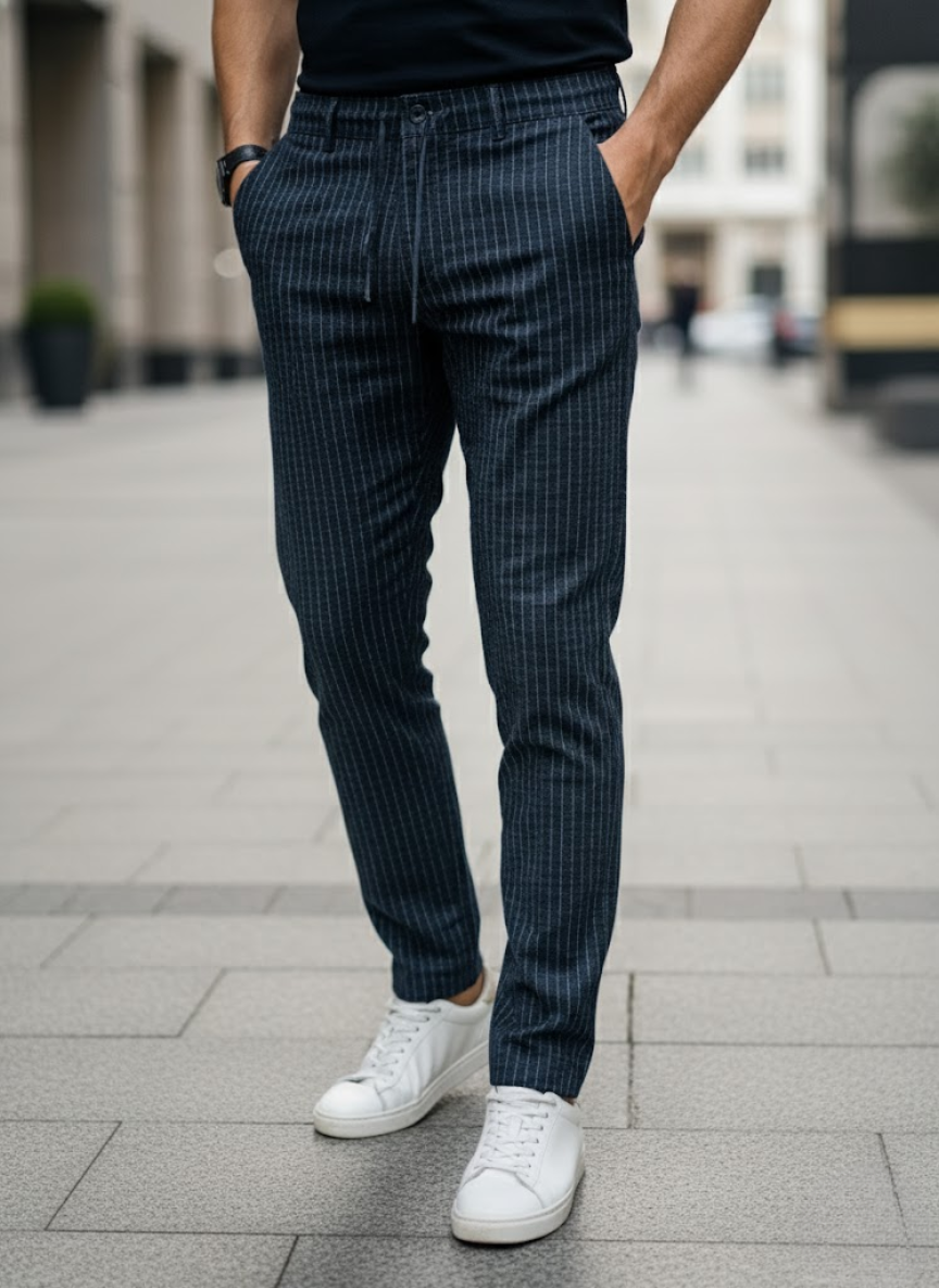 Men’s Navy Blue Striped linen Trouser