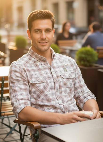 Men’s White & Brown City Check Cotton Slim Fit Shirt