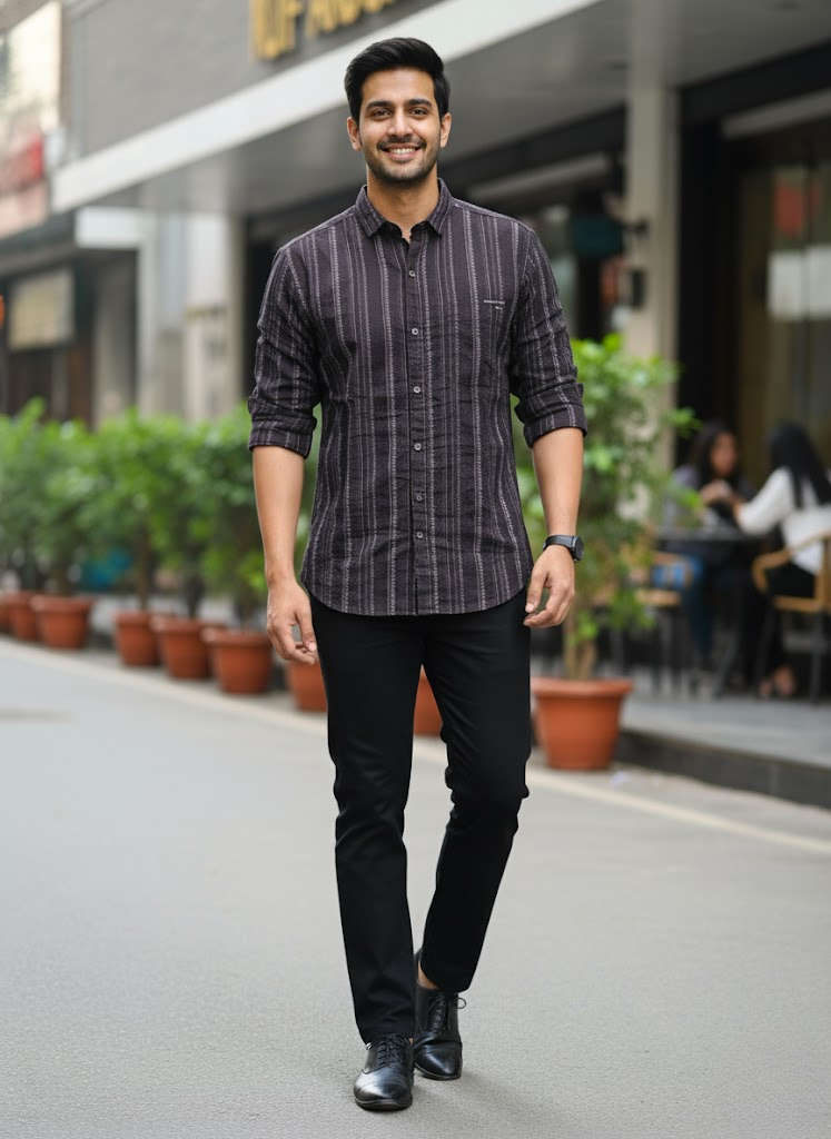 Men’s Vertical Striped Cotton Slim Fit Casual Shirt