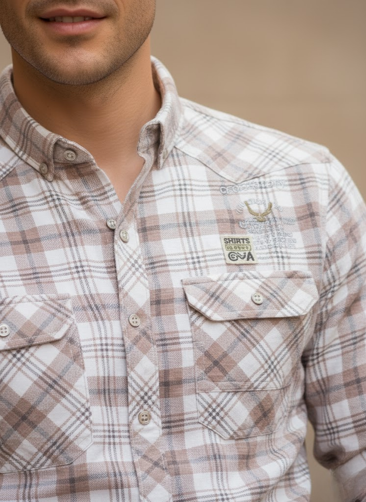 Men’s White & Brown City Check Cotton Slim Fit Shirt