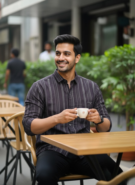 Men’s Vertical Striped Cotton Slim Fit Casual Shirt