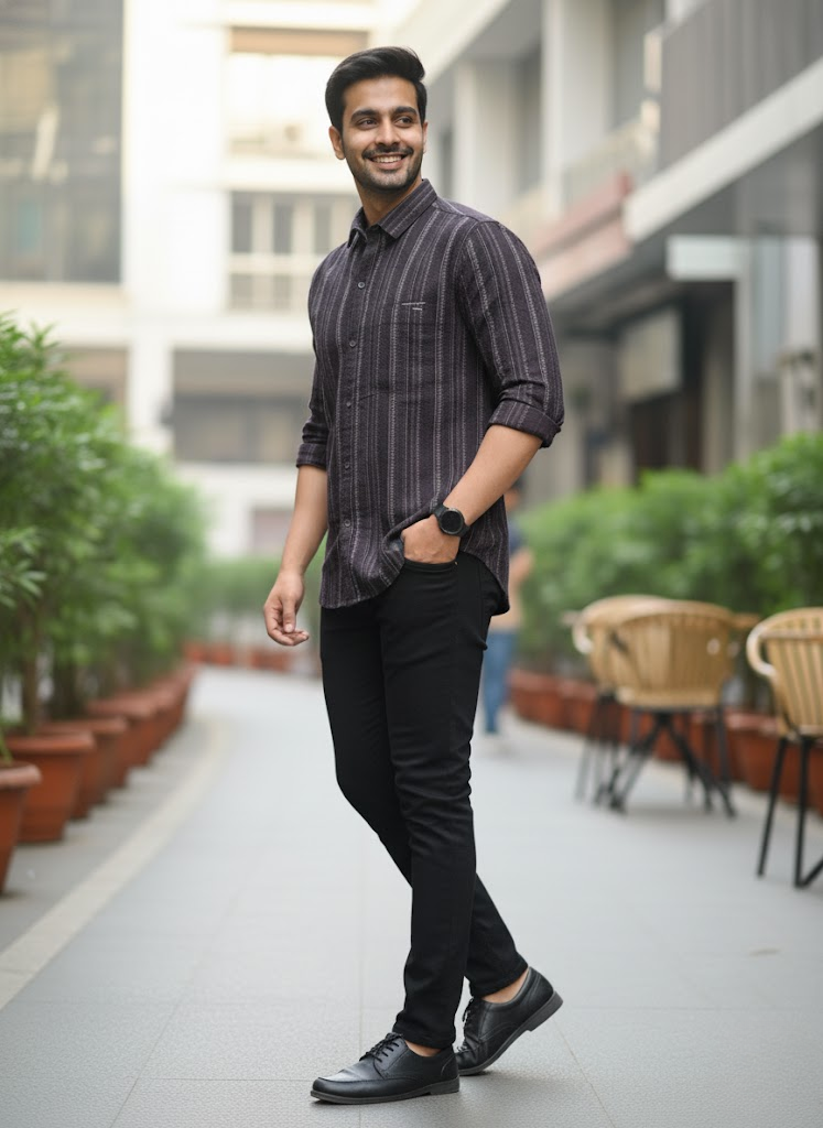 Men’s Vertical Striped Cotton Slim Fit Casual Shirt