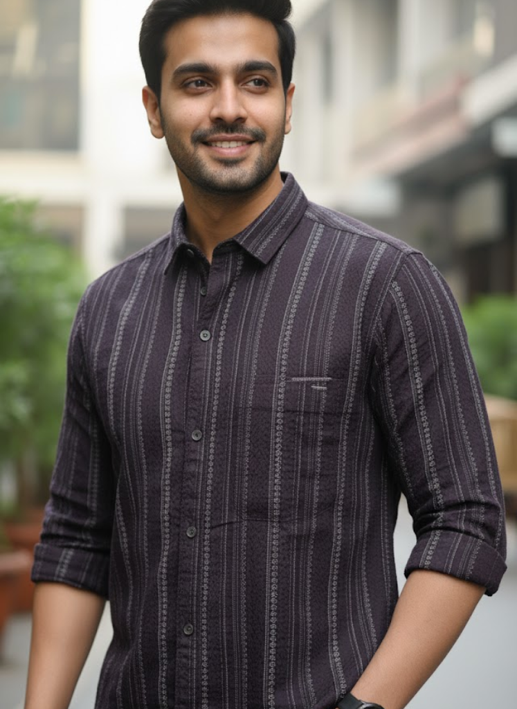 Men’s Vertical Striped Cotton Slim Fit Casual Shirt