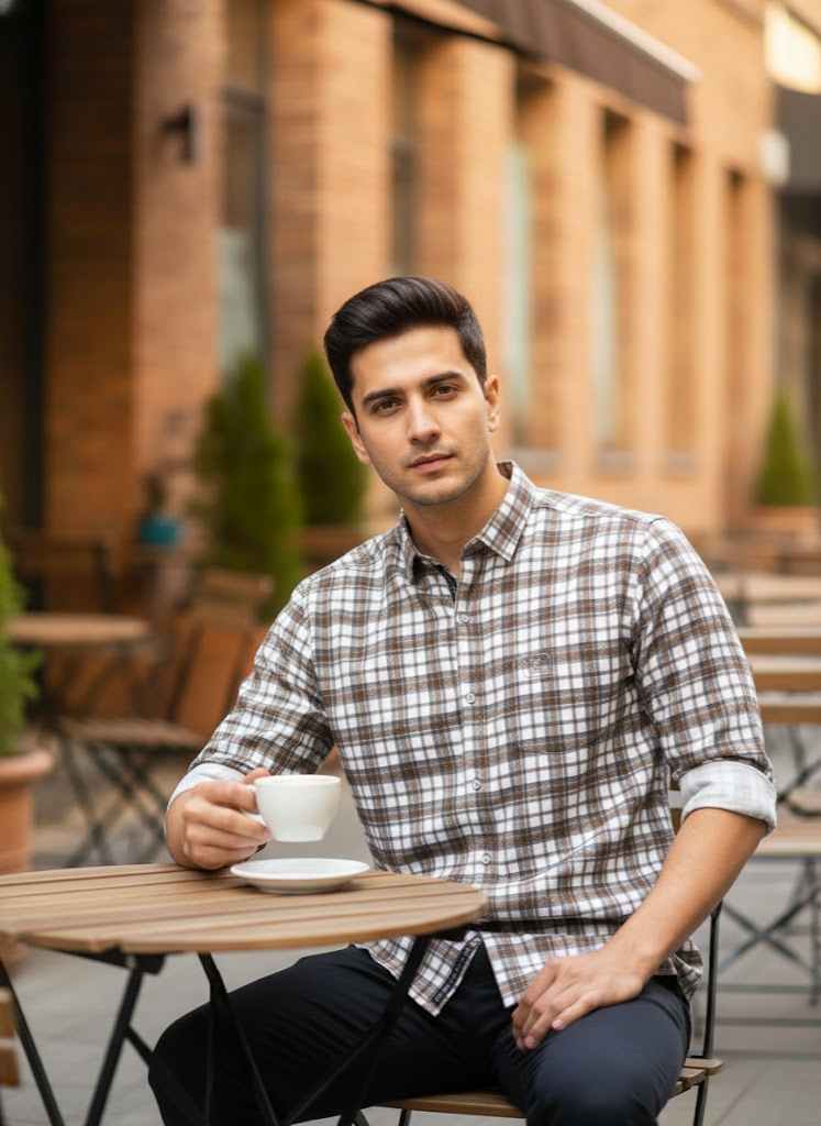 Men’s Brown & White Urban Check Corduroy Cotton Slim Fit Shirt