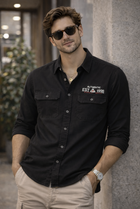Men’s Black Utility Cotton Shirt – Slim Fit Casual Streetwear