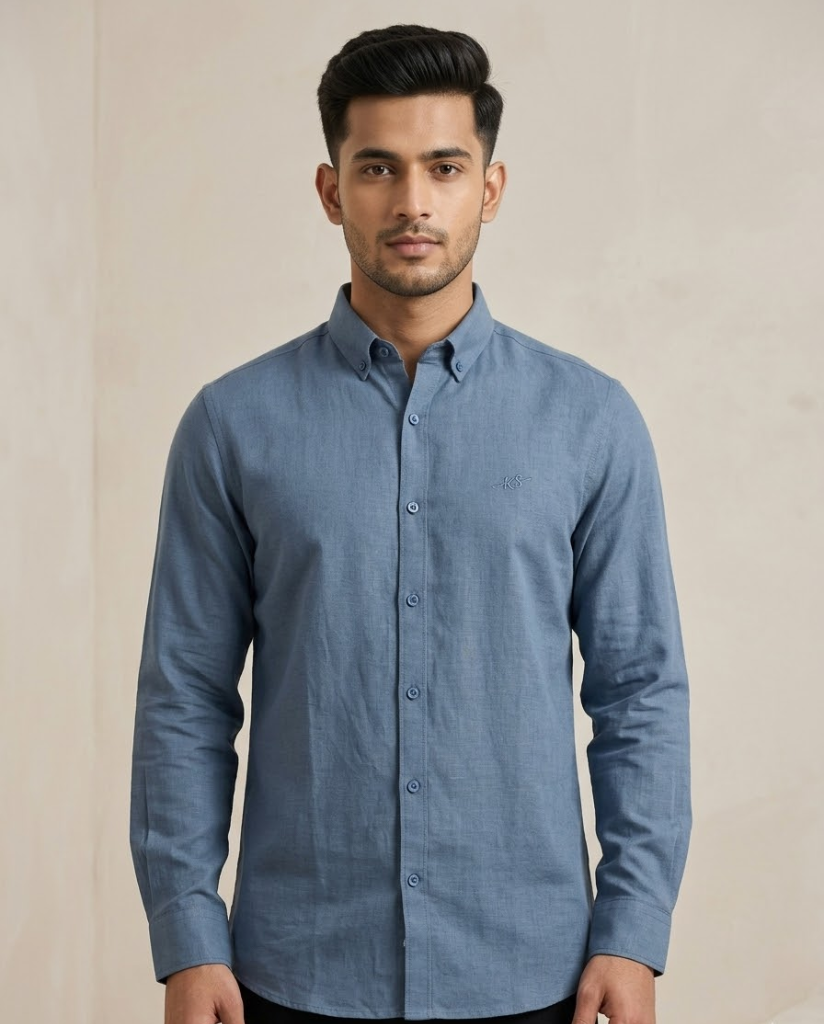 Men’s Steel Blue Cotton Shirt