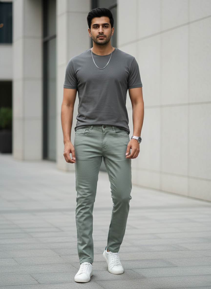 Men’s Olive Green Slim Fit Casual Trousers with Modern Stretch