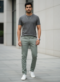 Men’s Olive Green Slim Fit Casual Trousers with Modern Stretch