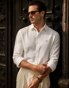 Men's Light Beige Cotton Linen Shirt