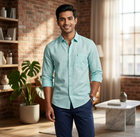 Men's Mint Green Cotton Linen Shirt - Breathable Summer Wear
