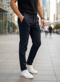 Men's Textured Black Linen Drawstring Trouser