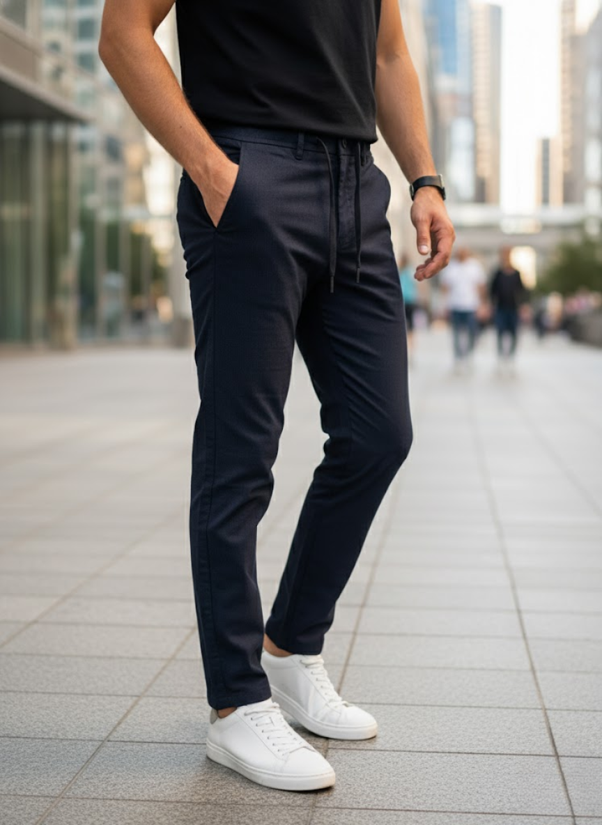 Men’s Textured BLACK LINEN Drawstring Trouser
