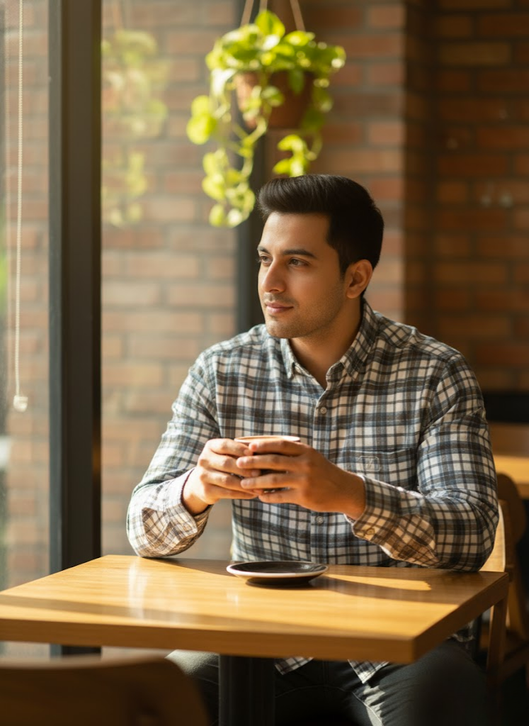 Men’s Grey & White City Check Corduroy Cotton Slim Fit Shirt