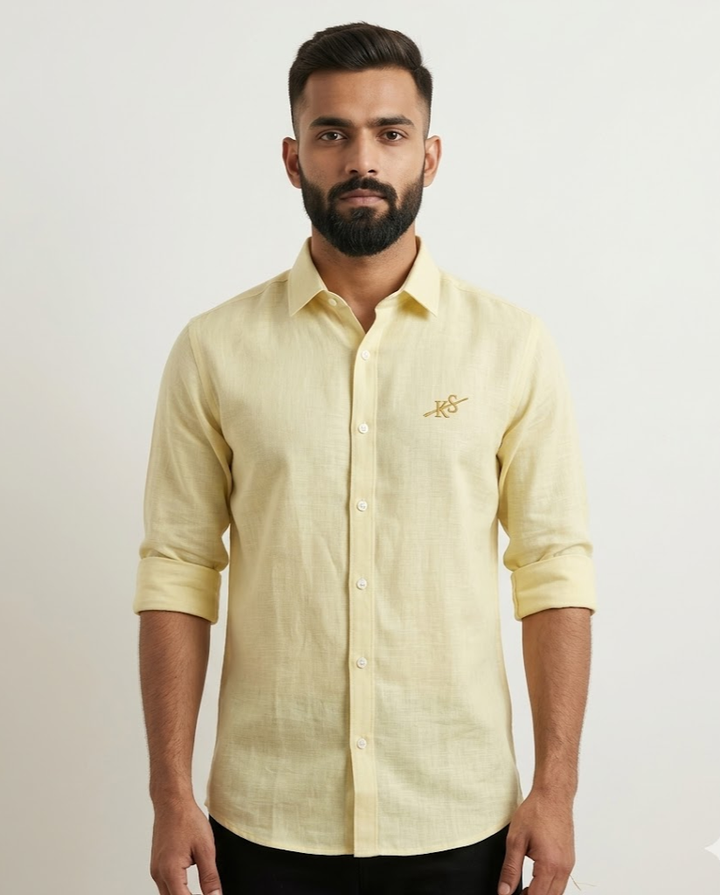 Men’s Pastel Yellow Cotton Linen Shirt