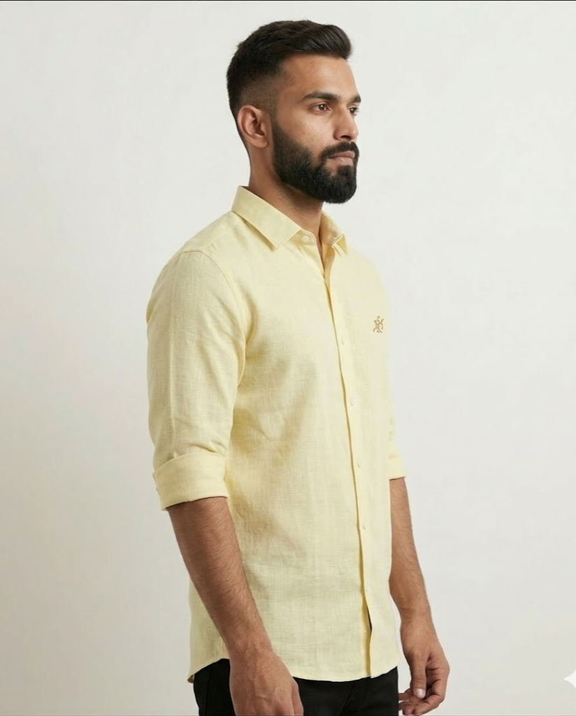 Men’s Pastel Yellow Cotton Linen Shirt