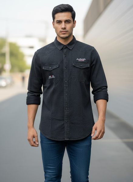 Men’s Black Denim Washed Cotton Shirt