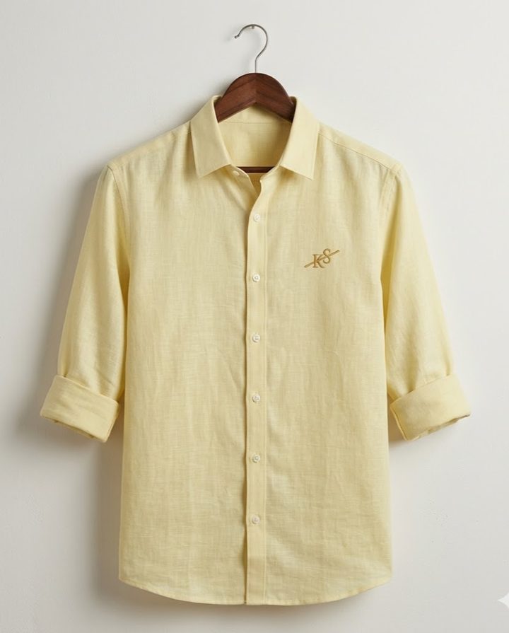 Men’s Pastel Yellow Cotton Linen Shirt